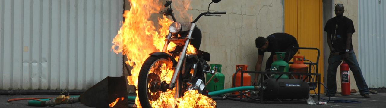 Harley Davidson burning, Walkers commercial. Fire effects Cape Town